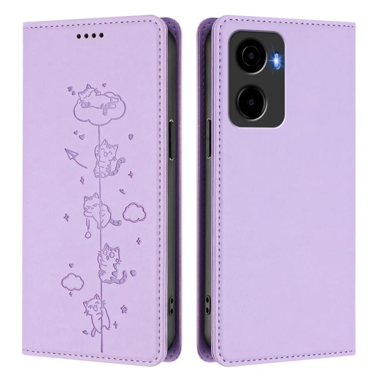 For Cricket Magic 2 5G / AT&T Propel 2 5G Cute Cats Embossed Magnetic RFID Vegan Leather Phone Case