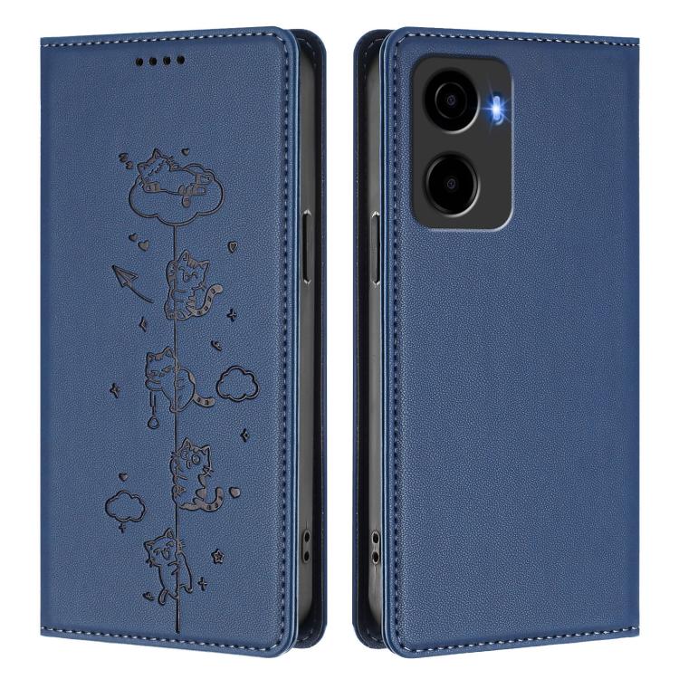For Cricket Magic 2 5G / AT&T Propel 2 5G Cute Cats Embossed Magnetic RFID Vegan Leather Phone Case