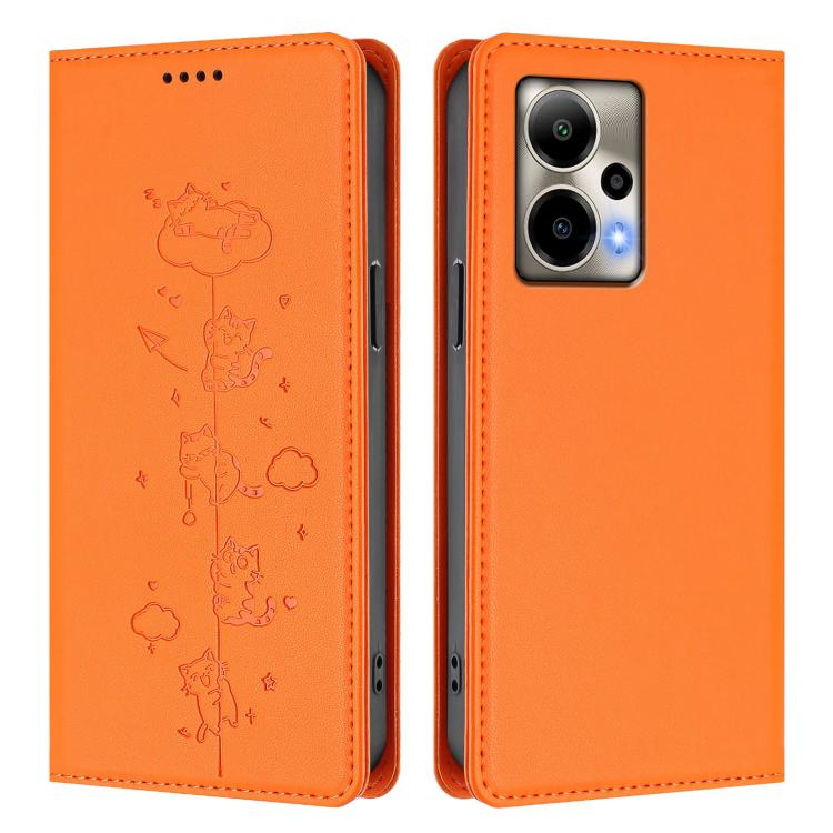 For Cricket Outlast Cute Cats Embossed Magnetic RFID Vegan Leather Phone Case