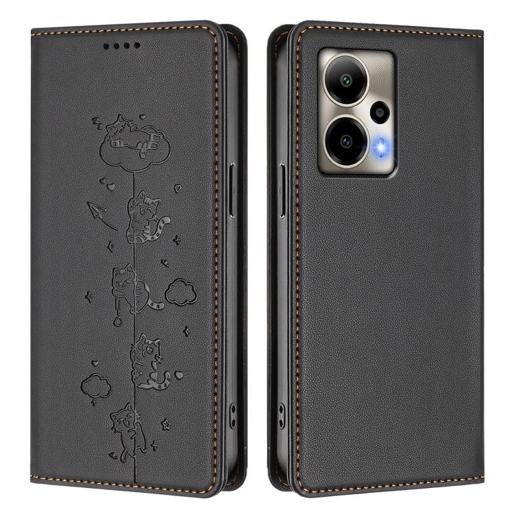 For Cricket Outlast Cute Cats Embossed Magnetic RFID Vegan Leather Phone Case