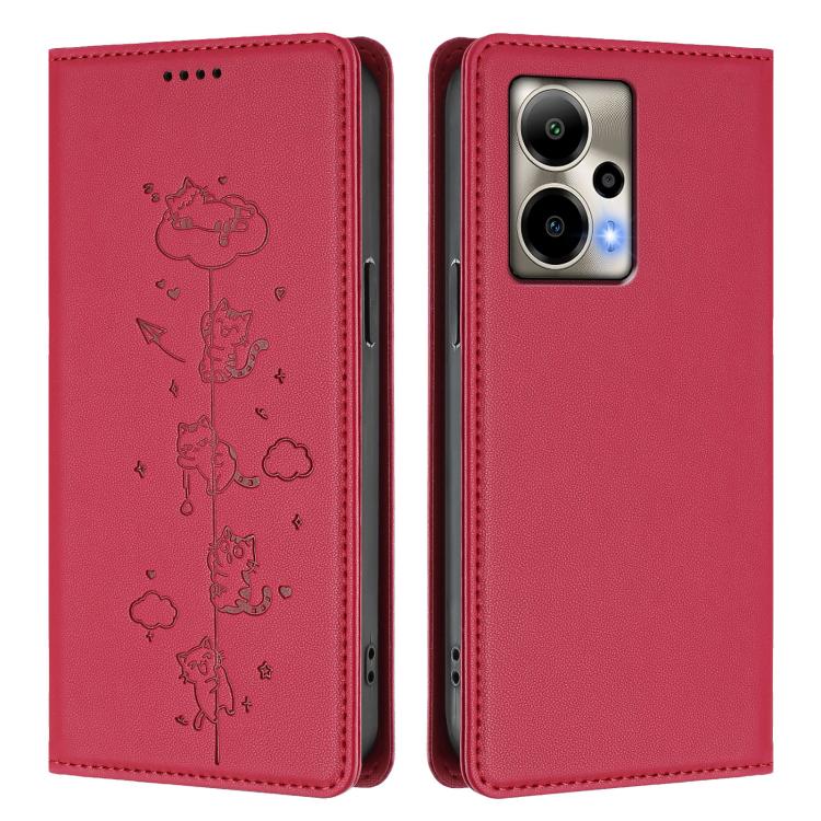 For Cricket Outlast Cute Cats Embossed Magnetic RFID Vegan Leather Phone Case