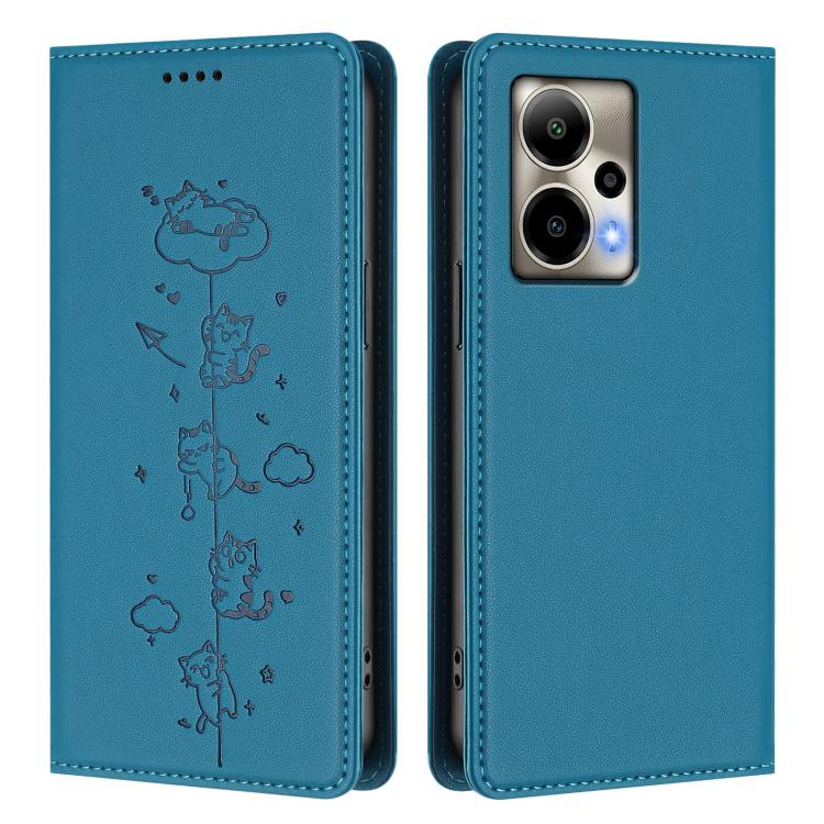 For Cricket Outlast Cute Cats Embossed Magnetic RFID Vegan Leather Phone Case