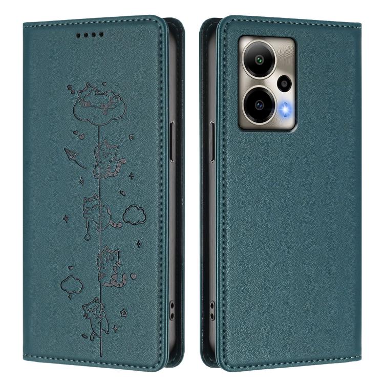 For Cricket Outlast Cute Cats Embossed Magnetic RFID Vegan Leather Phone Case