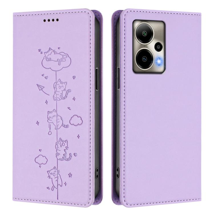 For Cricket Outlast Cute Cats Embossed Magnetic RFID Vegan Leather Phone Case