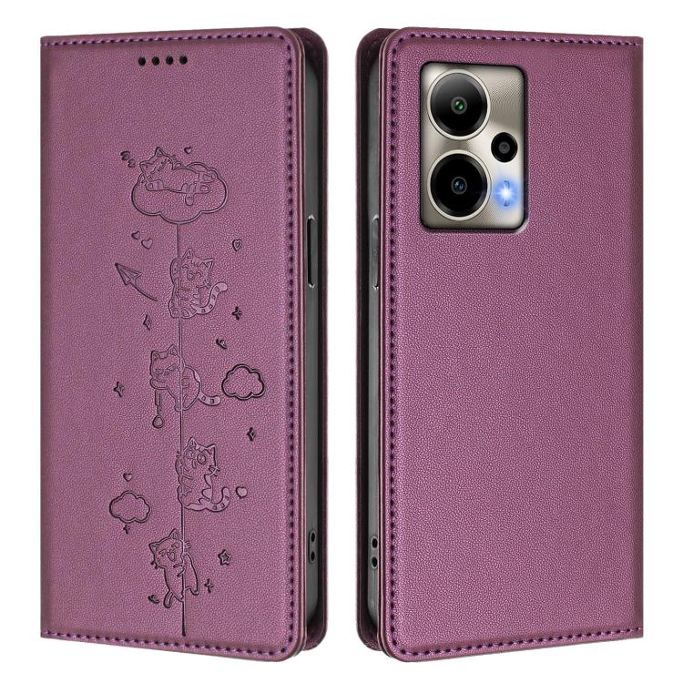For Cricket Outlast Cute Cats Embossed Magnetic RFID Vegan Leather Phone Case
