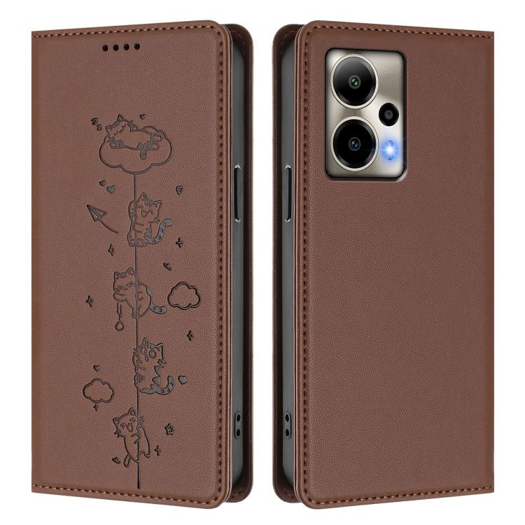 For Cricket Outlast Cute Cats Embossed Magnetic RFID Vegan Leather Phone Case