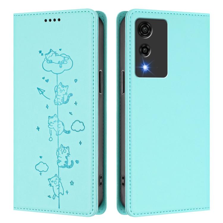 For Cubot A10 Cute Cats Embossed Magnetic RFID Vegan Leather Phone Case