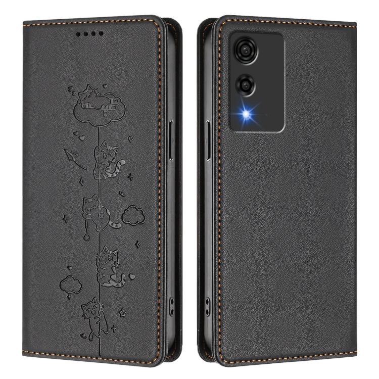 For Cubot A10 Cute Cats Embossed Magnetic RFID Vegan Leather Phone Case