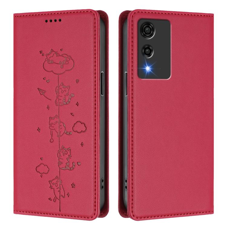 For Cubot A10 Cute Cats Embossed Magnetic RFID Vegan Leather Phone Case