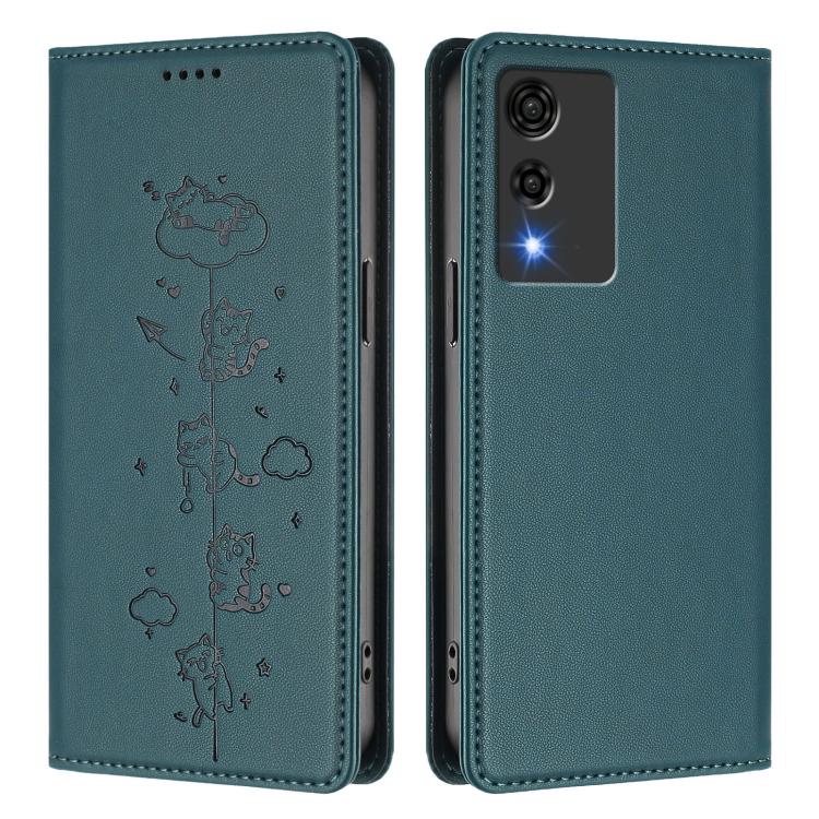 For Cubot A10 Cute Cats Embossed Magnetic RFID Vegan Leather Phone Case