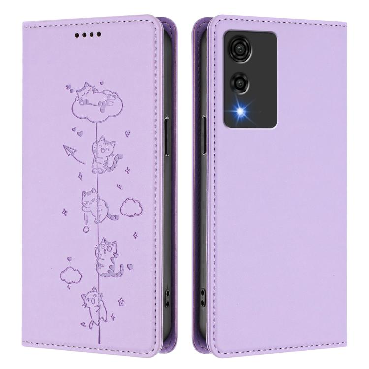 For Cubot A10 Cute Cats Embossed Magnetic RFID Vegan Leather Phone Case