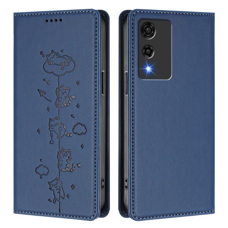For Cubot A10 Cute Cats Embossed Magnetic RFID Vegan Leather Phone Case