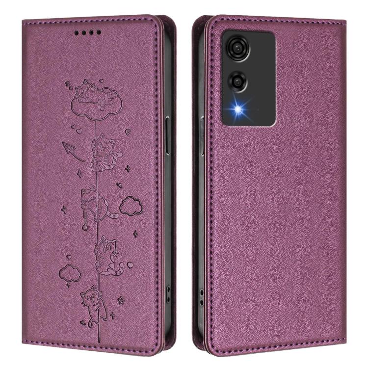 For Cubot A10 Cute Cats Embossed Magnetic RFID Vegan Leather Phone Case