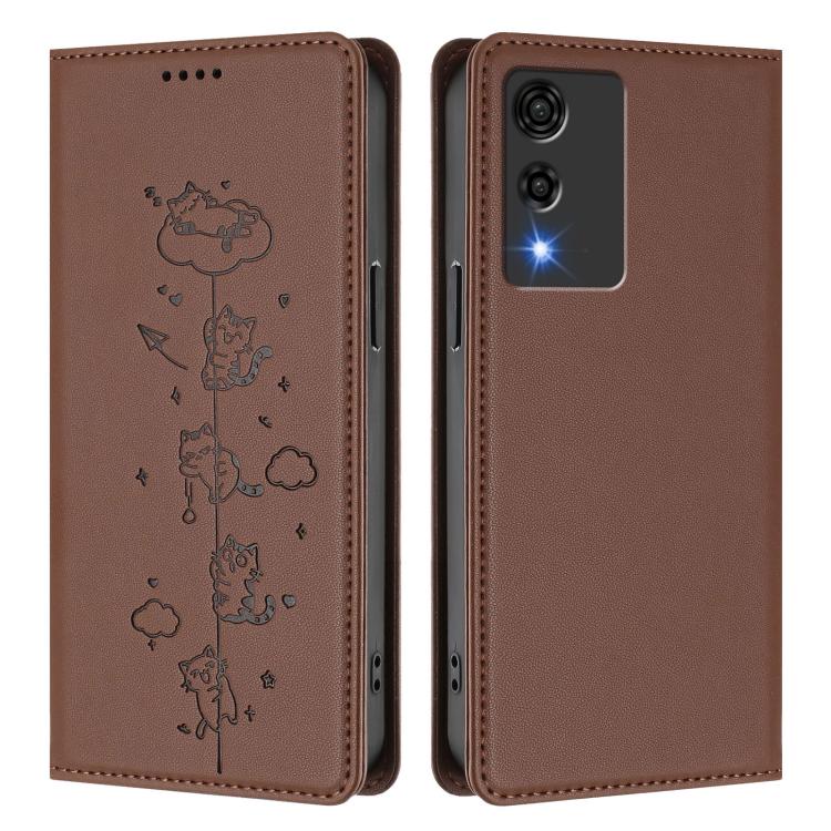 For Cubot A10 Cute Cats Embossed Magnetic RFID Vegan Leather Phone Case
