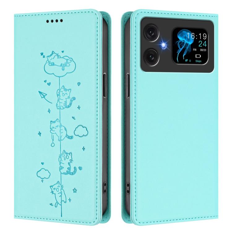 For Cubot A20 Cute Cats Embossed Magnetic RFID Vegan Leather Phone Case