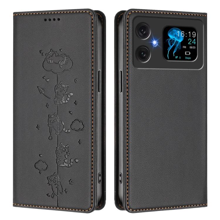For Cubot A20 Cute Cats Embossed Magnetic RFID Vegan Leather Phone Case