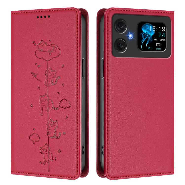 For Cubot A20 Cute Cats Embossed Magnetic RFID Vegan Leather Phone Case