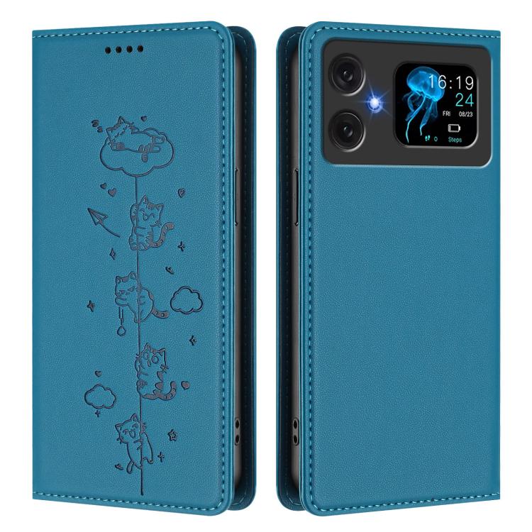 For Cubot A20 Cute Cats Embossed Magnetic RFID Vegan Leather Phone Case