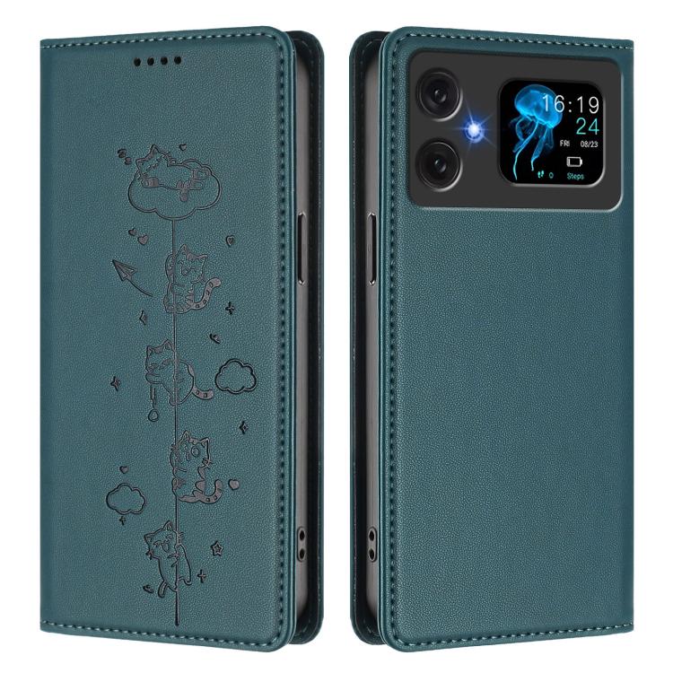 For Cubot A20 Cute Cats Embossed Magnetic RFID Vegan Leather Phone Case