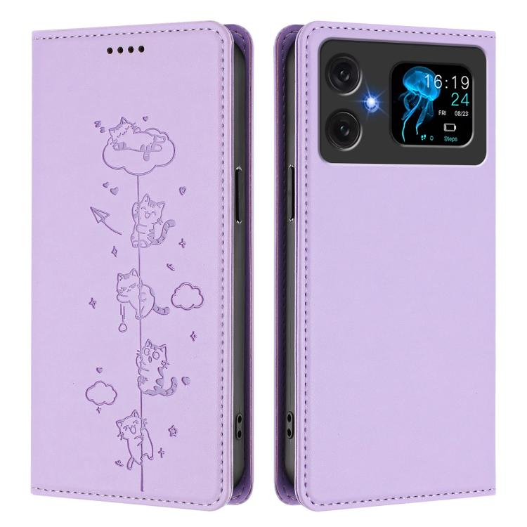 For Cubot A20 Cute Cats Embossed Magnetic RFID Vegan Leather Phone Case