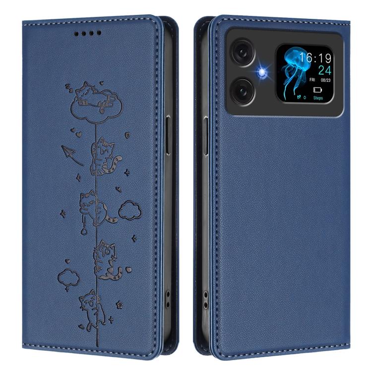 For Cubot A20 Cute Cats Embossed Magnetic RFID Vegan Leather Phone Case