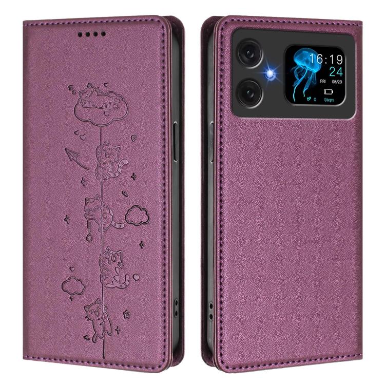 For Cubot A20 Cute Cats Embossed Magnetic RFID Vegan Leather Phone Case