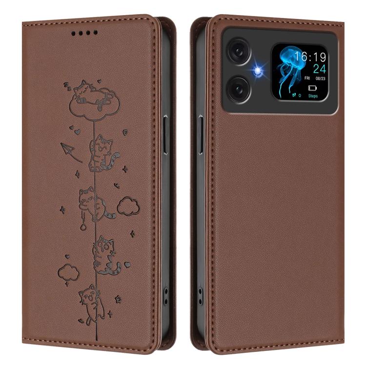 For Cubot A20 Cute Cats Embossed Magnetic RFID Vegan Leather Phone Case
