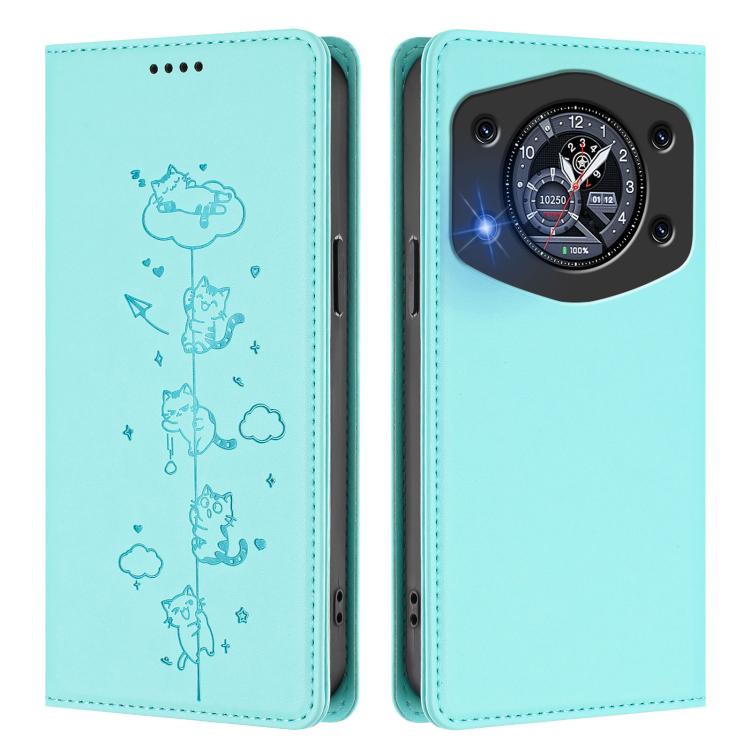 For Cubot A30 Cute Cats Embossed Magnetic RFID Vegan Leather Phone Case