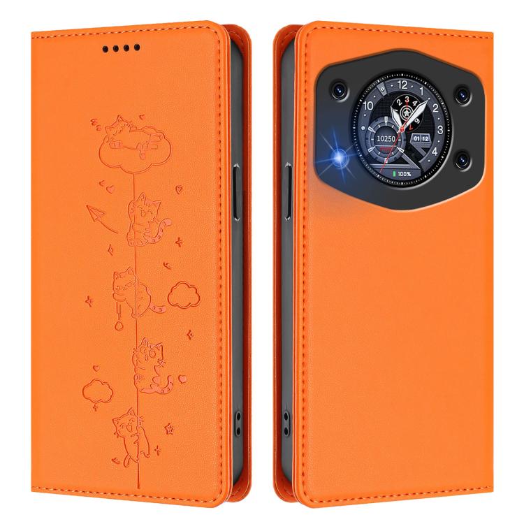 For Cubot A30 Cute Cats Embossed Magnetic RFID Vegan Leather Phone Case