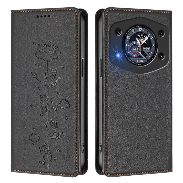For Cubot A30 Cute Cats Embossed Magnetic RFID Vegan Leather Phone Case