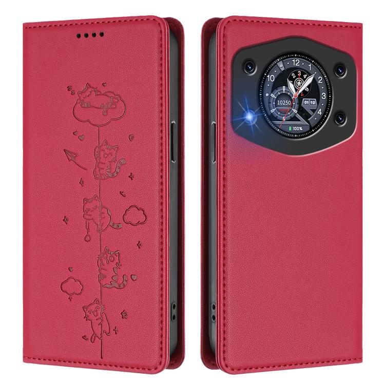 For Cubot A30 Cute Cats Embossed Magnetic RFID Vegan Leather Phone Case