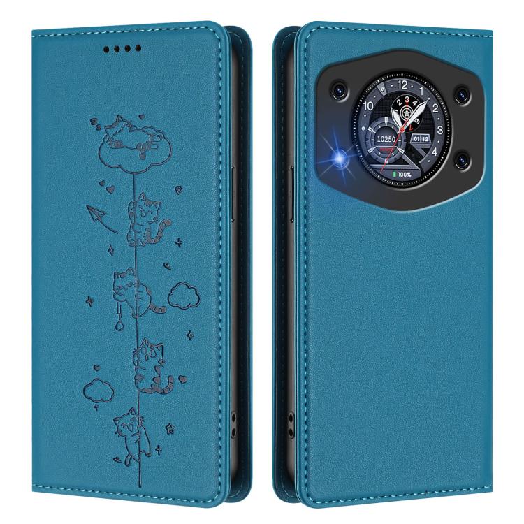 For Cubot A30 Cute Cats Embossed Magnetic RFID Vegan Leather Phone Case