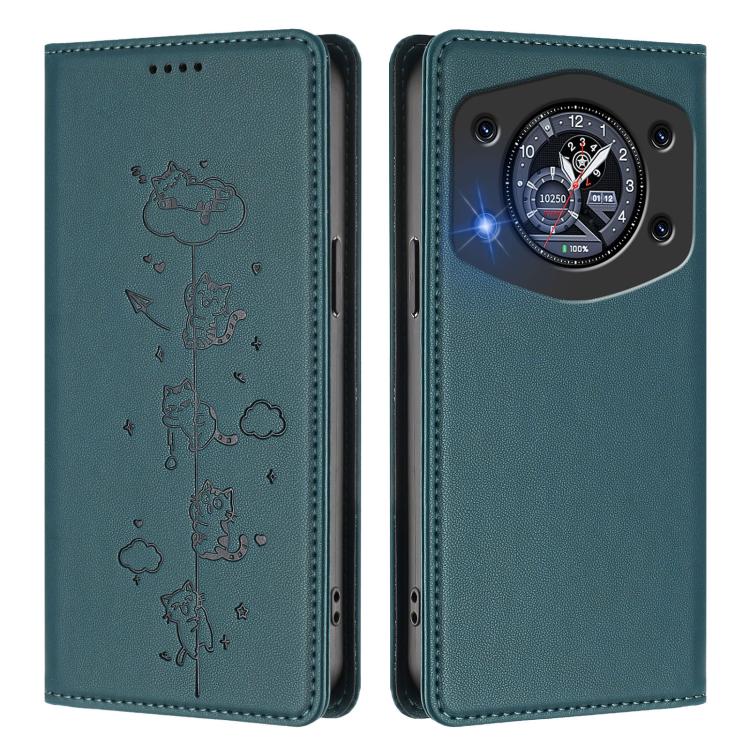 For Cubot A30 Cute Cats Embossed Magnetic RFID Vegan Leather Phone Case