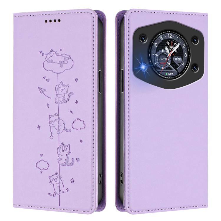 For Cubot A30 Cute Cats Embossed Magnetic RFID Vegan Leather Phone Case