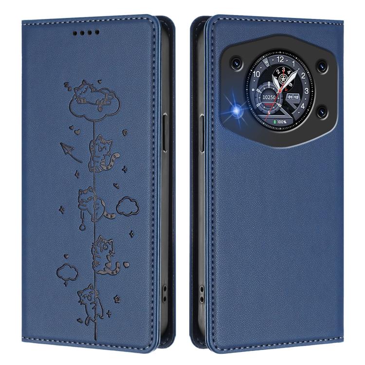 For Cubot A30 Cute Cats Embossed Magnetic RFID Vegan Leather Phone Case
