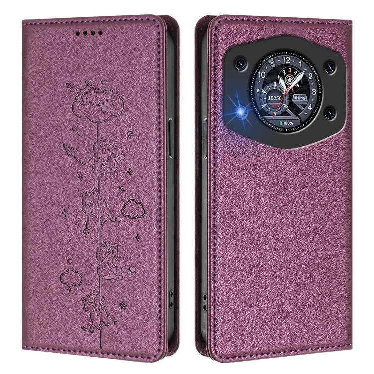 For Cubot A30 Cute Cats Embossed Magnetic RFID Vegan Leather Phone Case