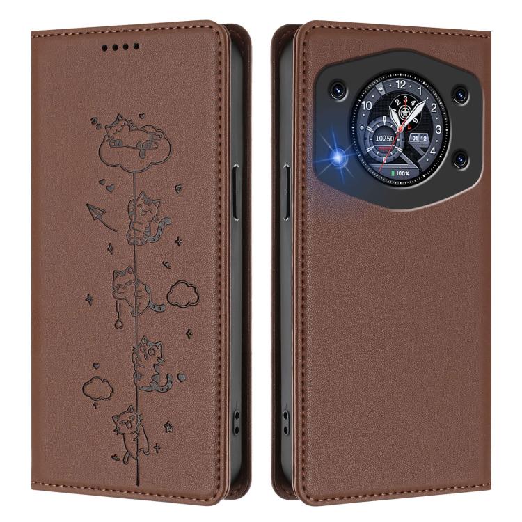 For Cubot A30 Cute Cats Embossed Magnetic RFID Vegan Leather Phone Case