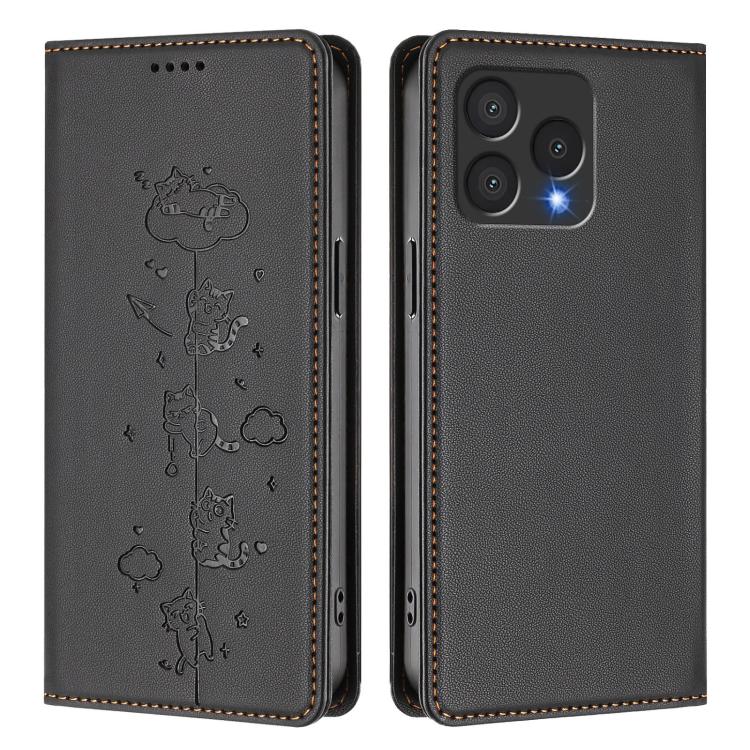 For Cubot A40 Cute Cats Embossed Magnetic RFID Vegan Leather Phone Case