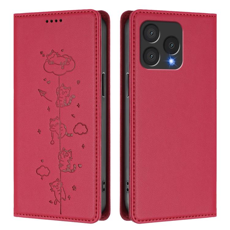 For Cubot A40 Cute Cats Embossed Magnetic RFID Vegan Leather Phone Case