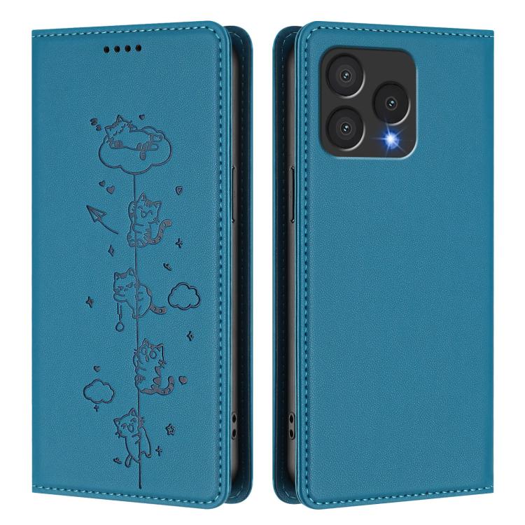 For Cubot A40 Cute Cats Embossed Magnetic RFID Vegan Leather Phone Case