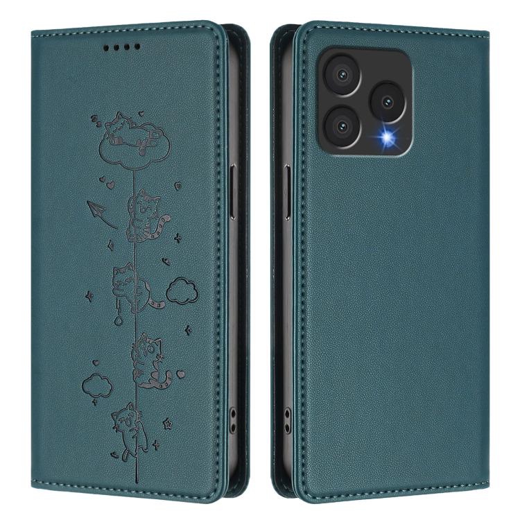 For Cubot A40 Cute Cats Embossed Magnetic RFID Vegan Leather Phone Case