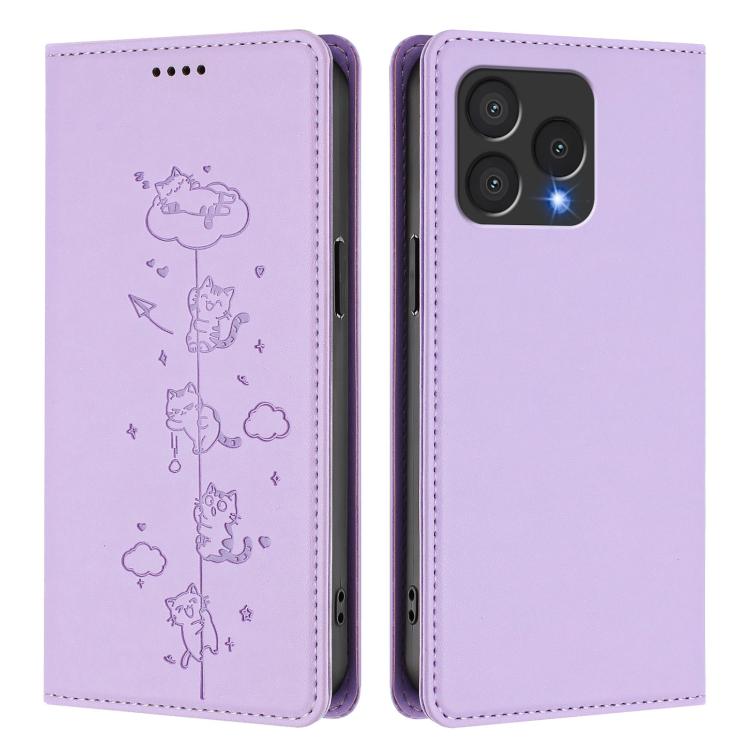 For Cubot A40 Cute Cats Embossed Magnetic RFID Vegan Leather Phone Case