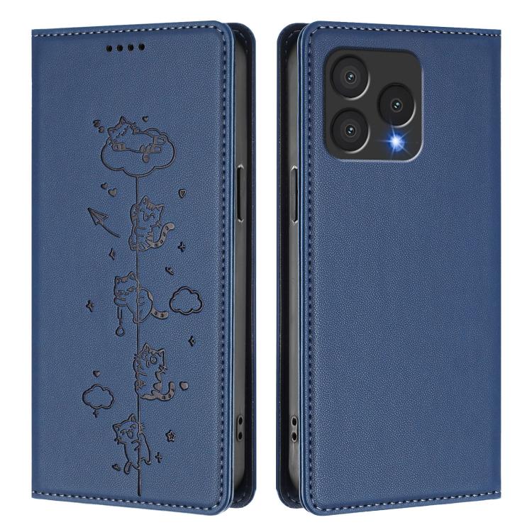 For Cubot A40 Cute Cats Embossed Magnetic RFID Vegan Leather Phone Case