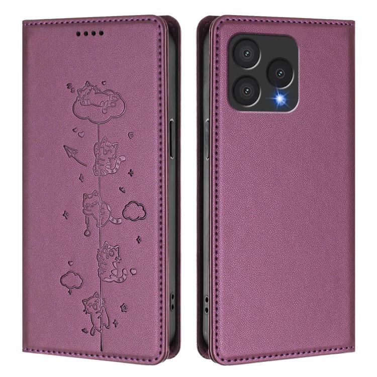 For Cubot A40 Cute Cats Embossed Magnetic RFID Vegan Leather Phone Case