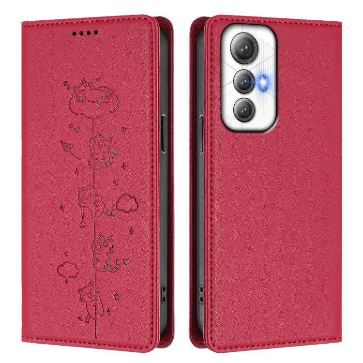 For Cubot Max 5 Cute Cats Embossed Magnetic RFID Vegan Leather Phone Case