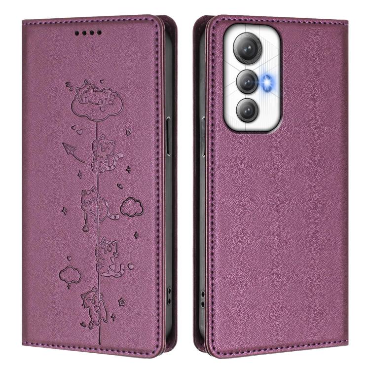 For Cubot Max 5 Cute Cats Embossed Magnetic RFID Vegan Leather Phone Case