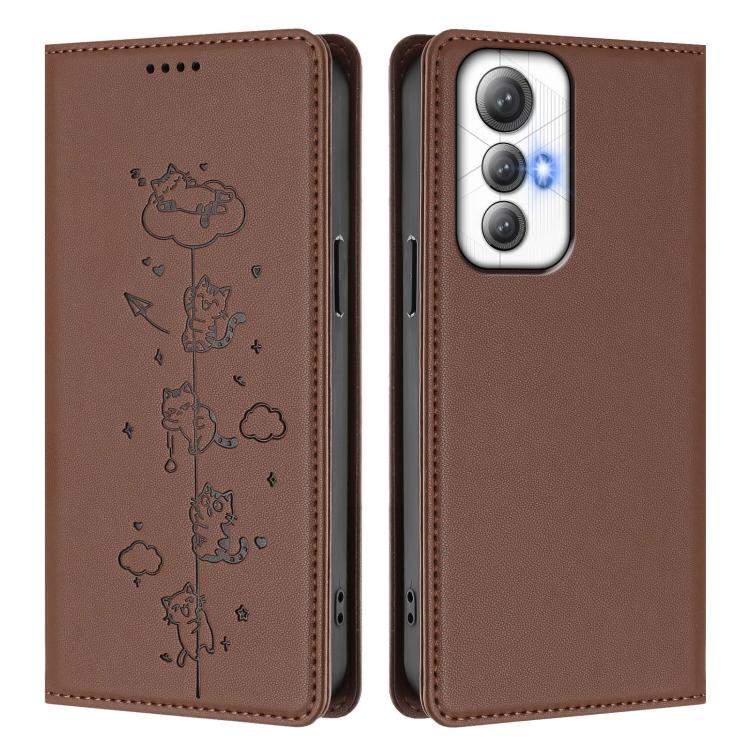 For Cubot Max 5 Cute Cats Embossed Magnetic RFID Vegan Leather Phone Case