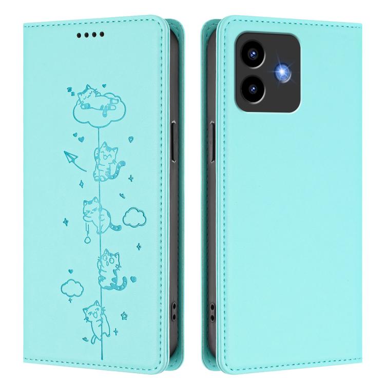 For Cubot Note 40 Cute Cats Embossed Magnetic RFID Vegan Leather Phone Case