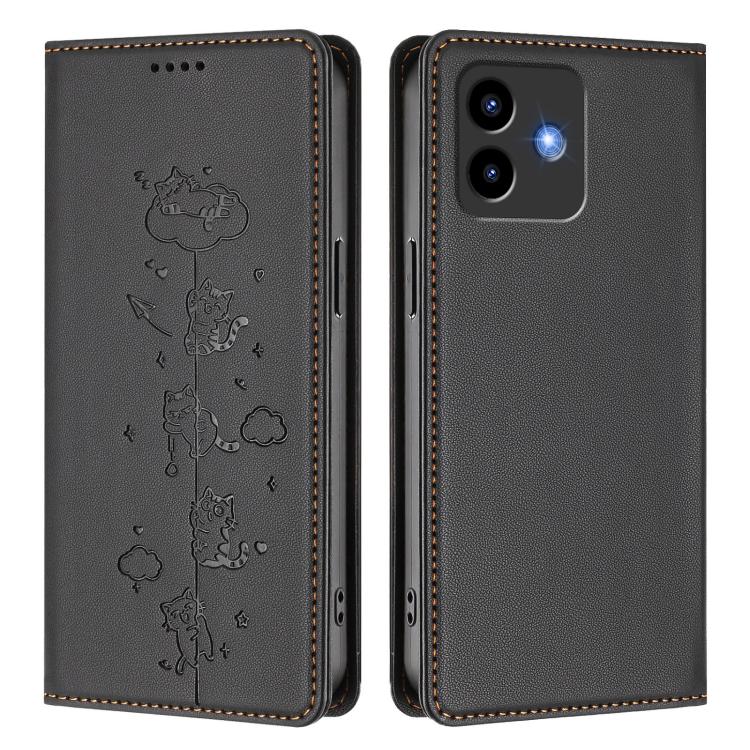 For Cubot Note 40 Cute Cats Embossed Magnetic RFID Vegan Leather Phone Case