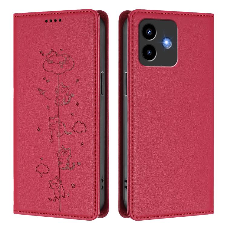 For Cubot Note 40 Cute Cats Embossed Magnetic RFID Vegan Leather Phone Case